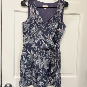 LOFT Floral Romper Purple Sleeveless V-neck Shorts Wrap Around Side Tie Tropical